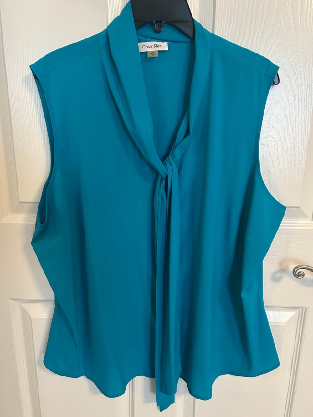 Calvin Klein Teal Tie-Neck Sleeveless Blouse